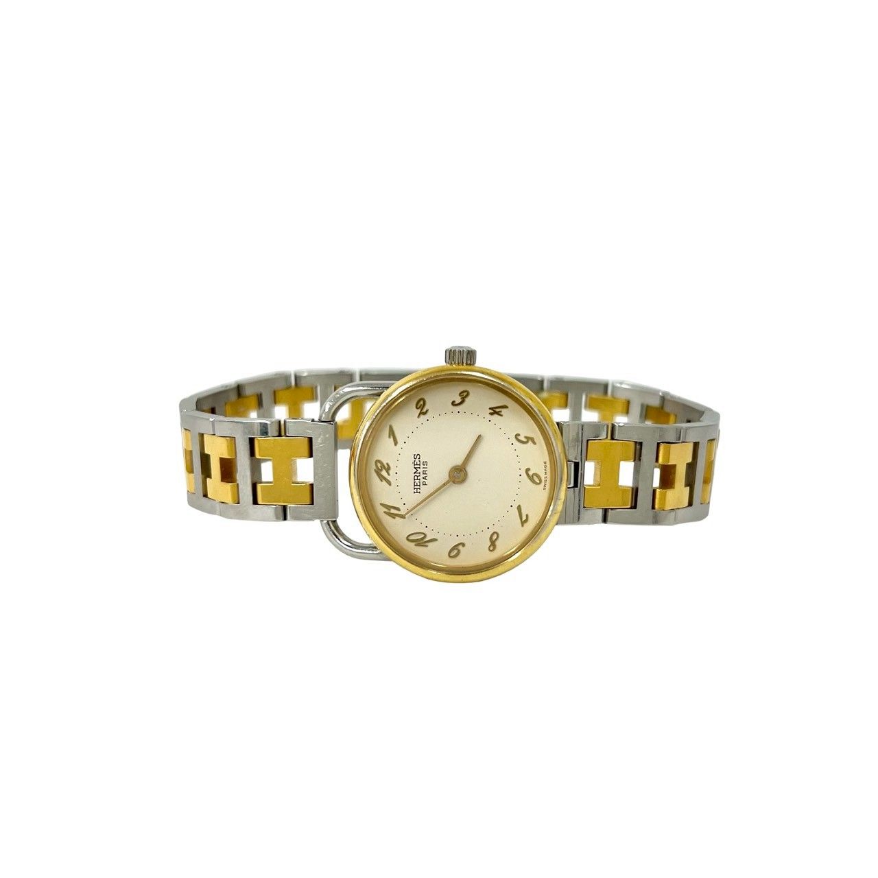 Hermes Also-H Logo Stainless Steel Quartz Watch Wrist Silver Gold — view 8