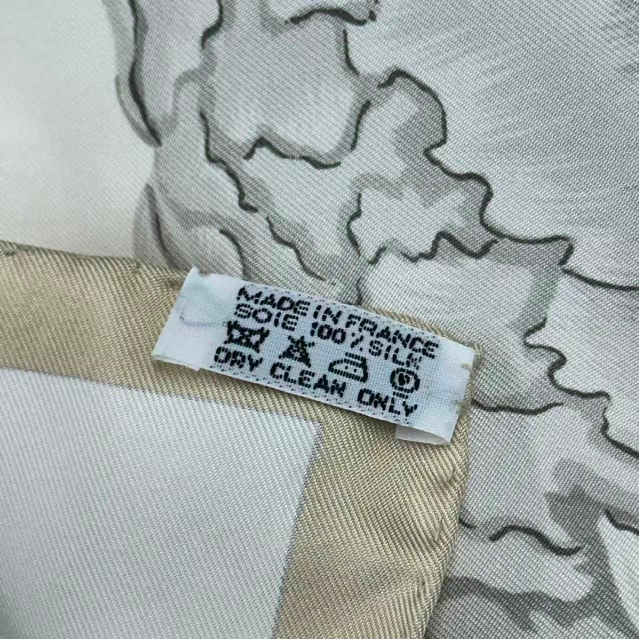 Hermes Scarf Carre 90 Les Pivoines Paeonia Silk White Beige — view 8
