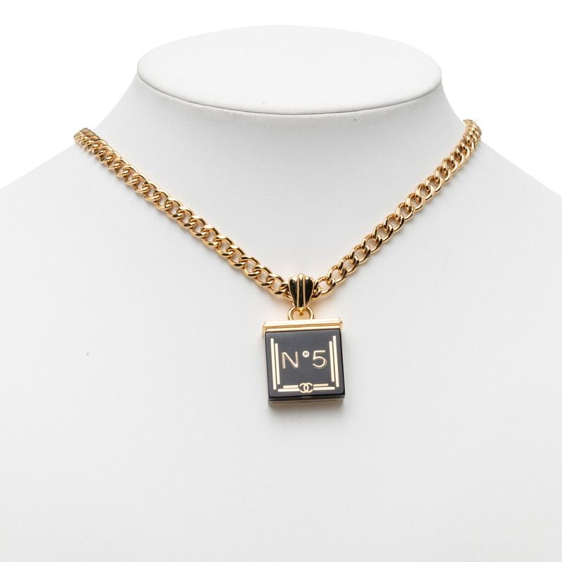 Chanel CC Logo Chain Necklace Gold Black Plated Resin — view 7