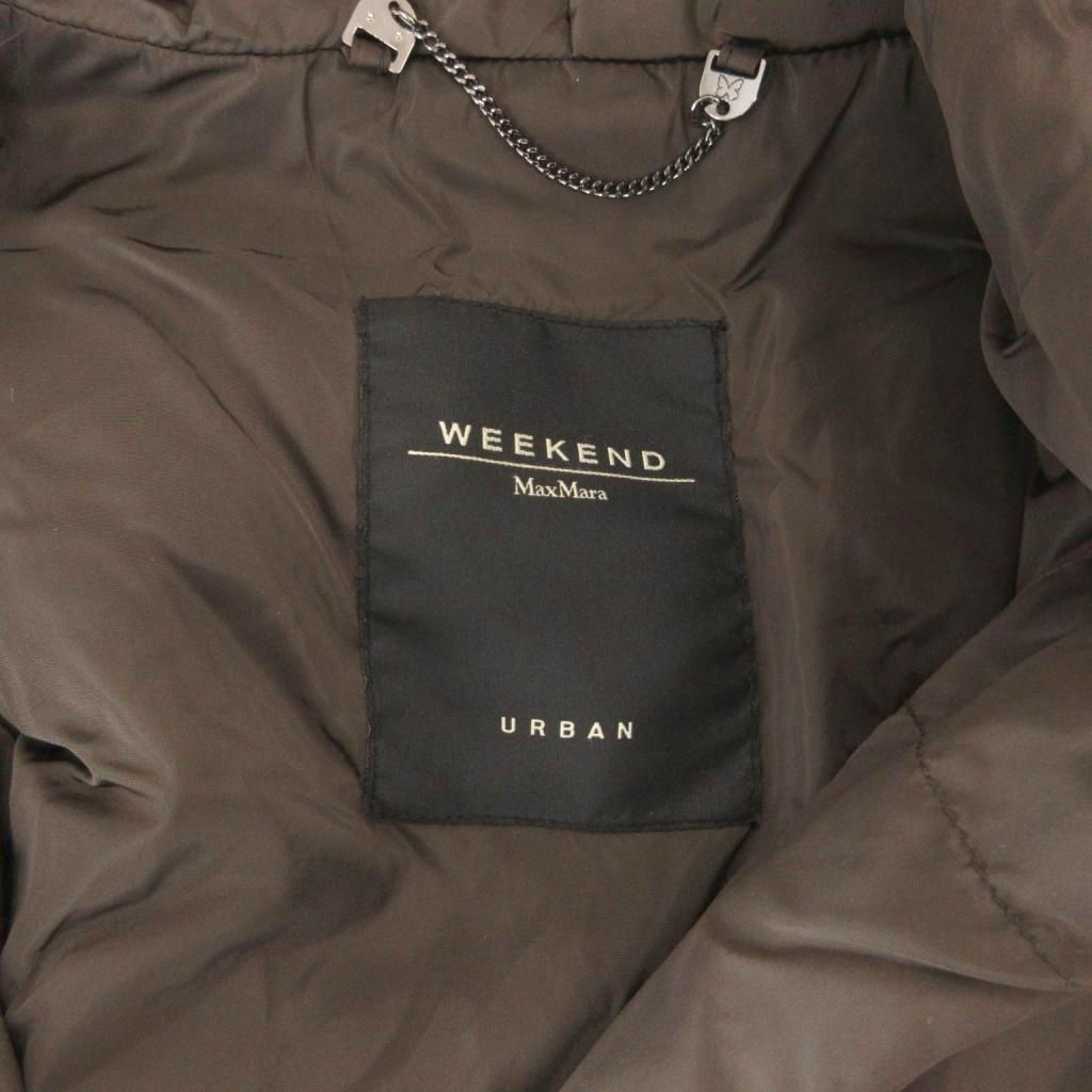 Max Mara Weekend Line Down Coat Shawl Color Hood Half Length Nylon 42 Brown — view 6