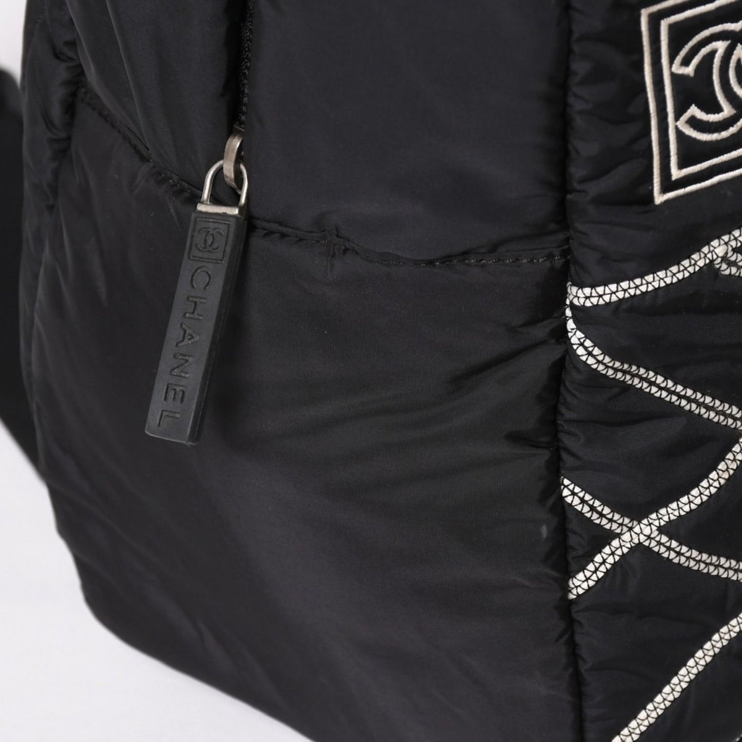 Chanel Sports Line Backpack CC Logo Nylon Stitch Black White — view 8