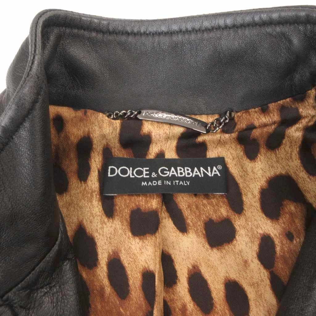 Dolce & Gabbana Leather Jacket Rider's Lining Leopard Pattern Zip Up 40 Black — view 7
