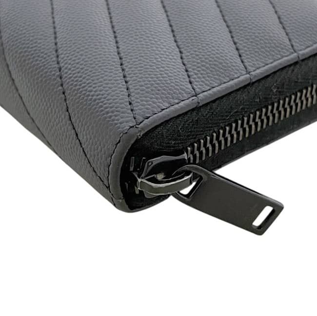 Saint Laurent Zip Around Wallet Black Monogram YSL Gray Leather Paris — view 8
