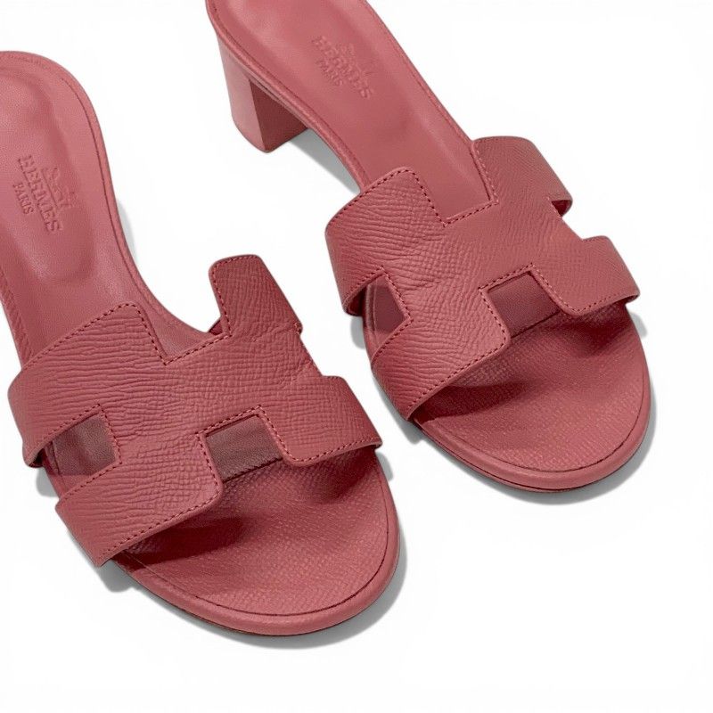 Hermes Oasis Sandals Shoes Leather Pink Mules — view 8