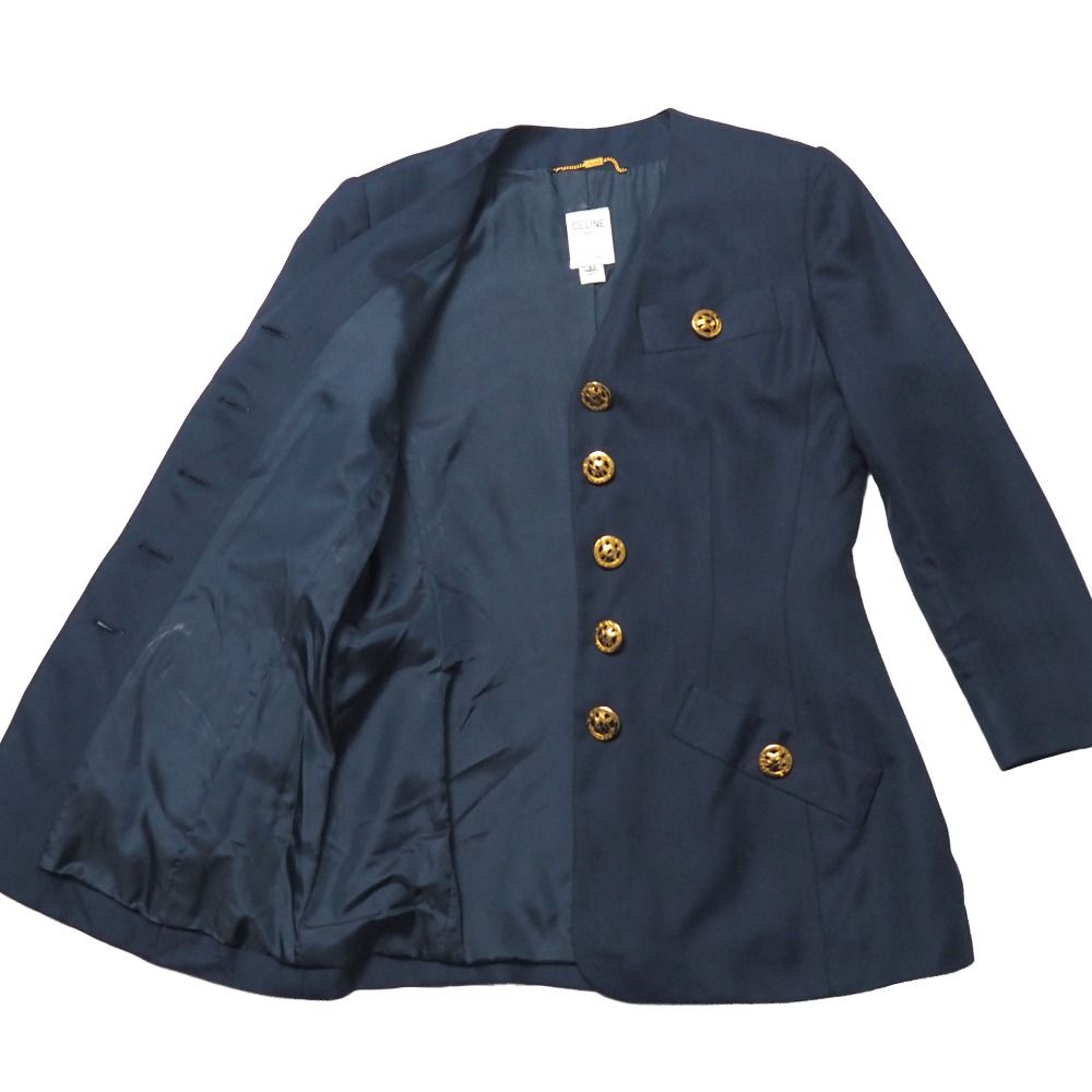 Celine Vintage Skirt Suit 42 Collarless Jacket Tight — view 8