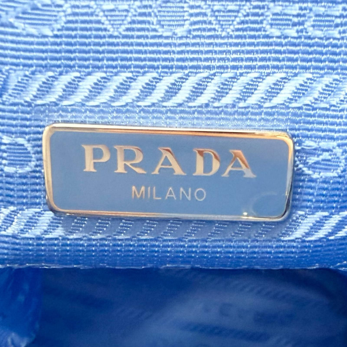Prada Triangle Logo Re-Nylon Partial Leather Drawstring Bag Handbag Light Blue — view 8