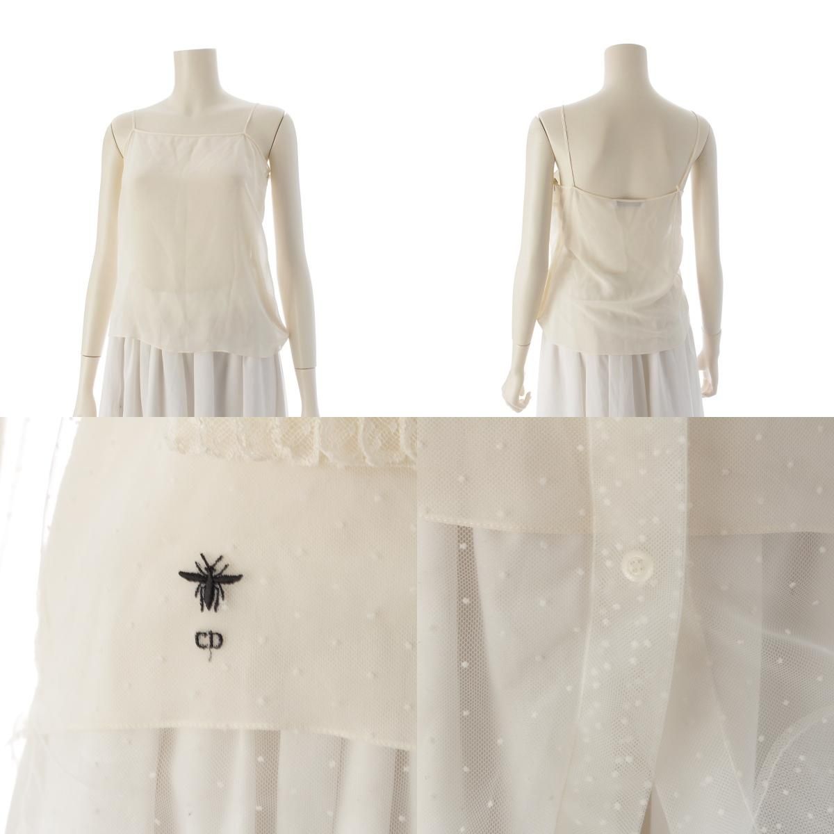 Dior Tulle Dot Pattern Bi Embroidery Blouse Top Ivory 34 — view 8
