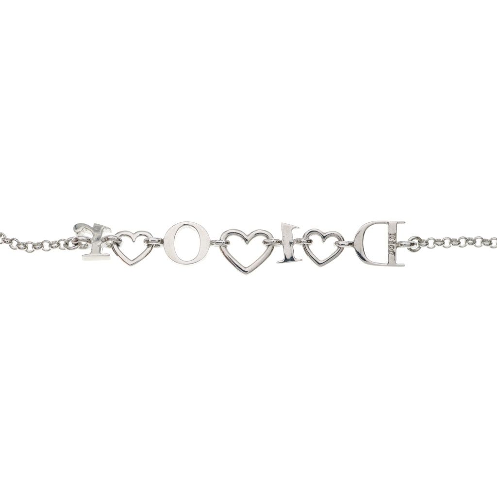 Dior Logo Rhinestone Heart Pendant Chain Silver — view 6