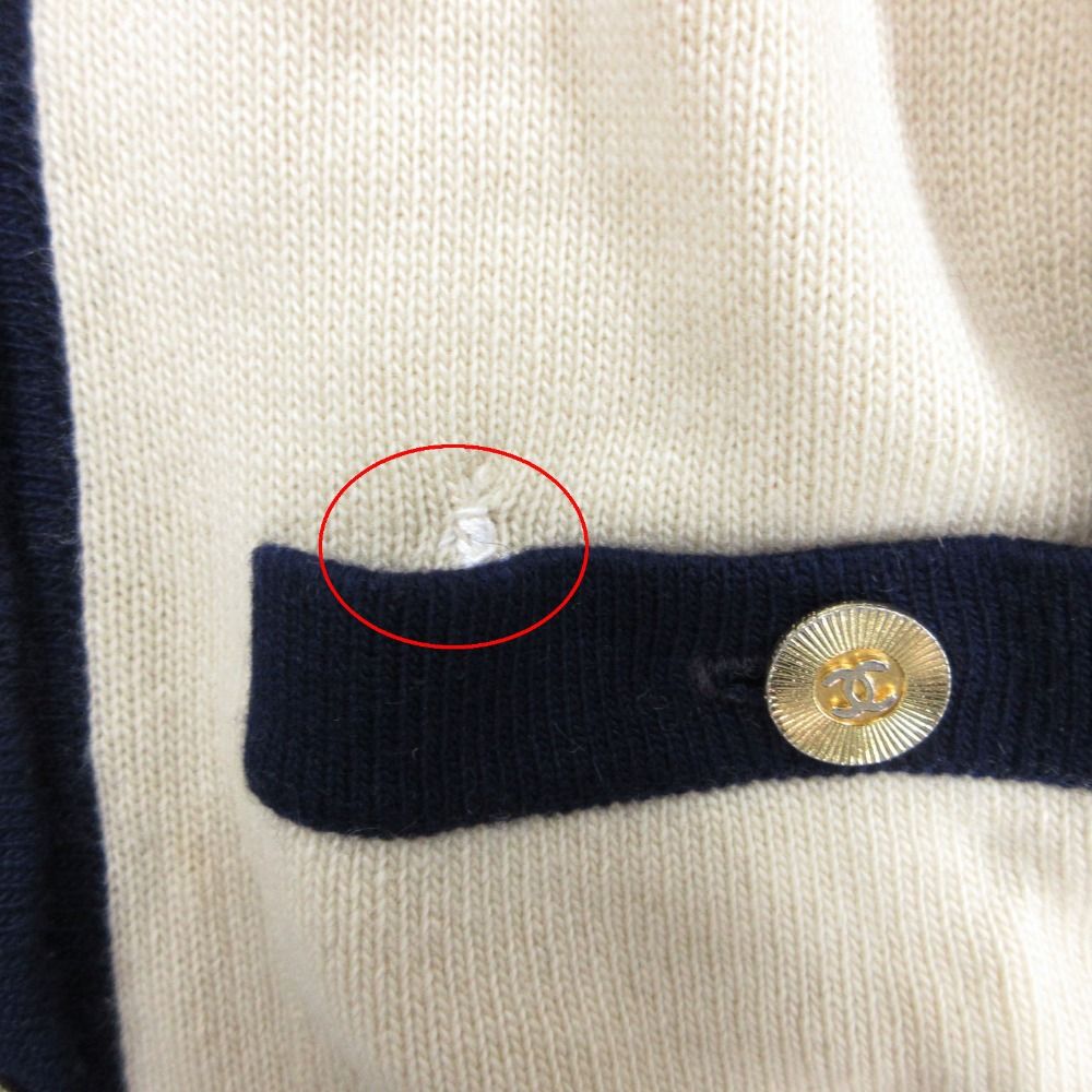 Chanel Cardigan 100% Pure Cashmere Bicolor Long Knit Neck Gold Button CC Logo — view 8