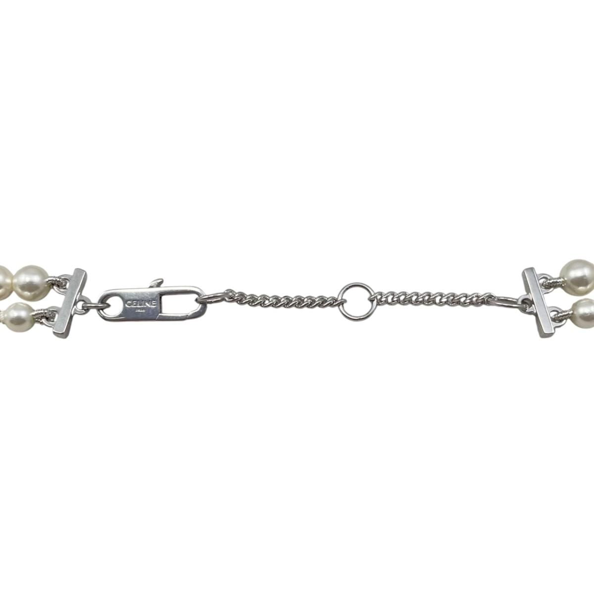 Celine Necklace Pearl Logo White Silver — view 8