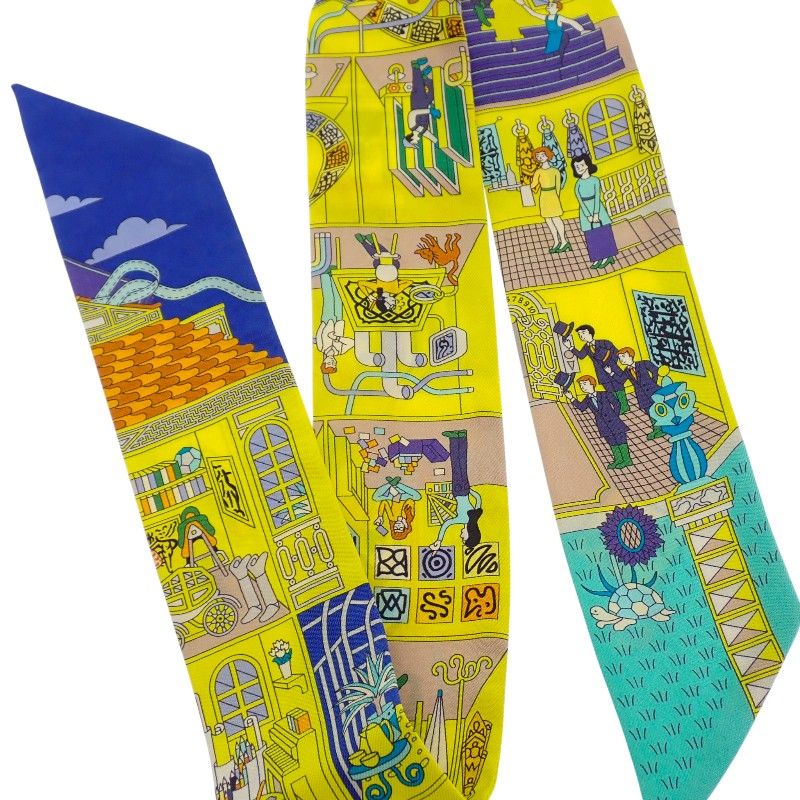 Hermes la Maison Des Carres Des Carre Scarf Silk Yellow Blue Narrow — view 8