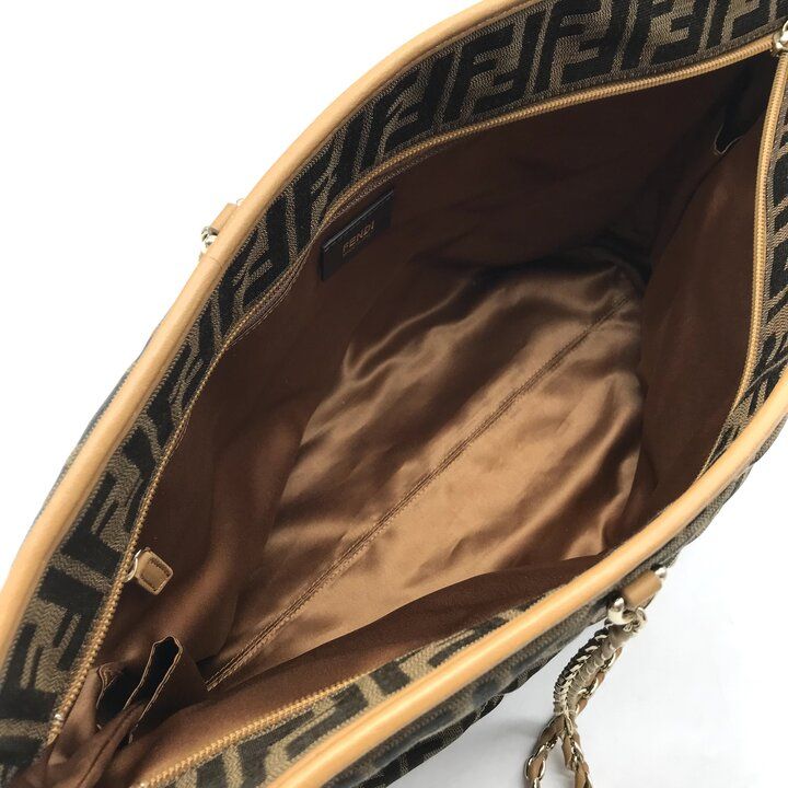 Fendi Zucca Canvas Leather Quilted Tote Bag Brown — view 8