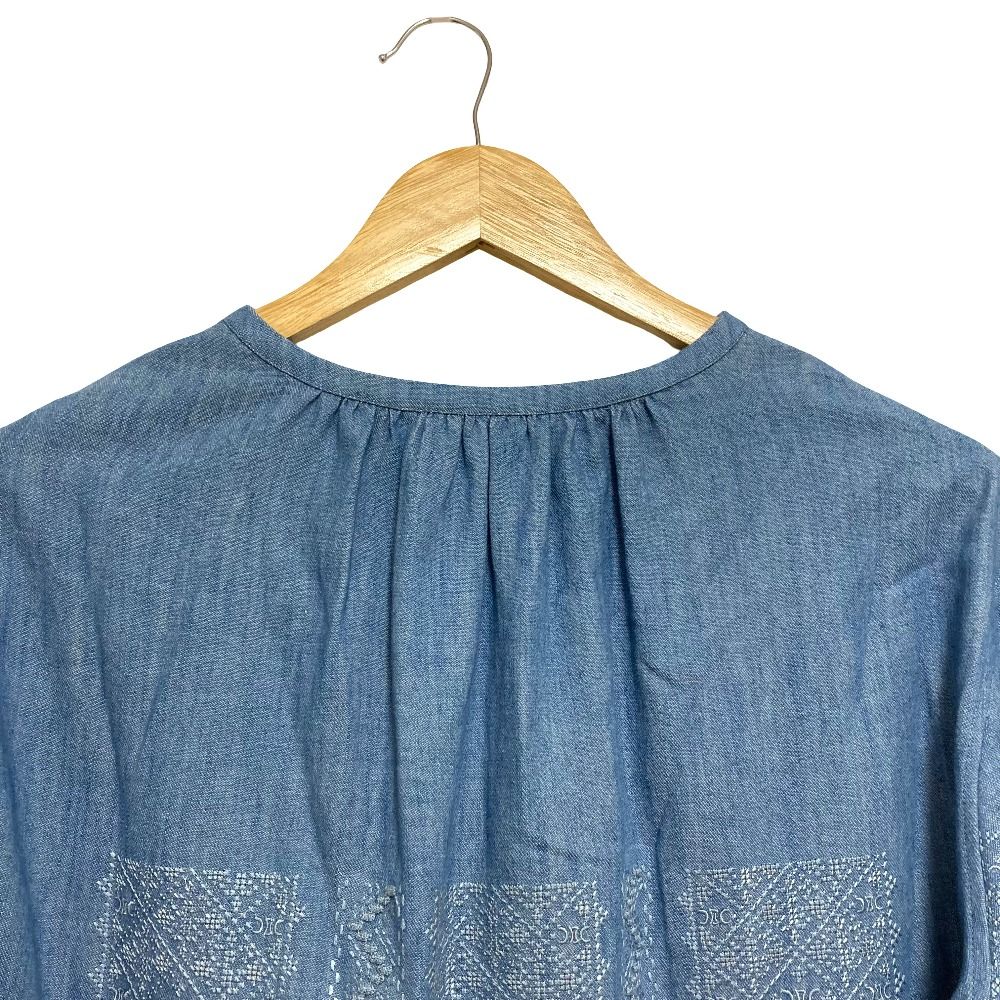 Celine Embroidery Chambray Romy Pullover Blouse 36 Blue Sweater — view 8