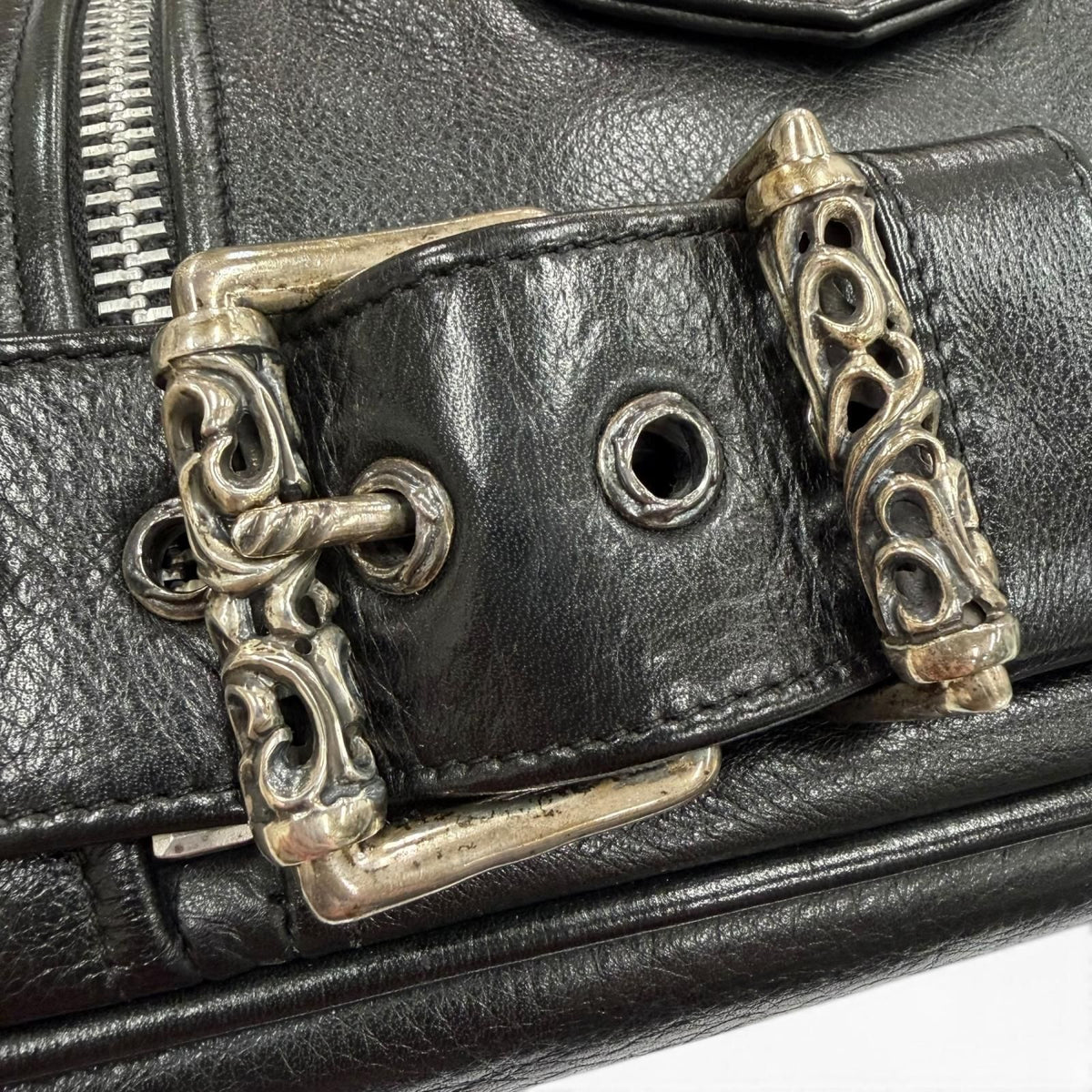 Chrome Hearts JJ Dean Large Rider's Jacket Leather 925 Daga Zip Tote Bag Black — view 8