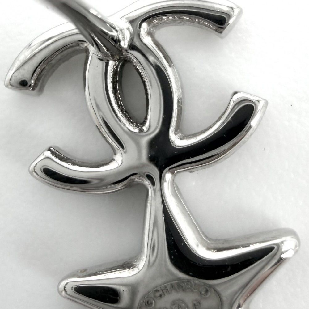 Chanel Earrings CC Logo Star Rhinestone Silver — view 7
