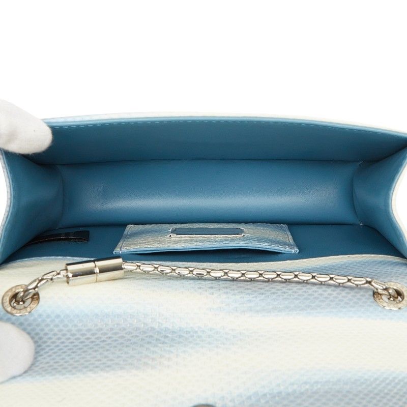 Bvlgari Serpenti Forever Chain Shoulder Bag Ivory Blue Leather — view 8