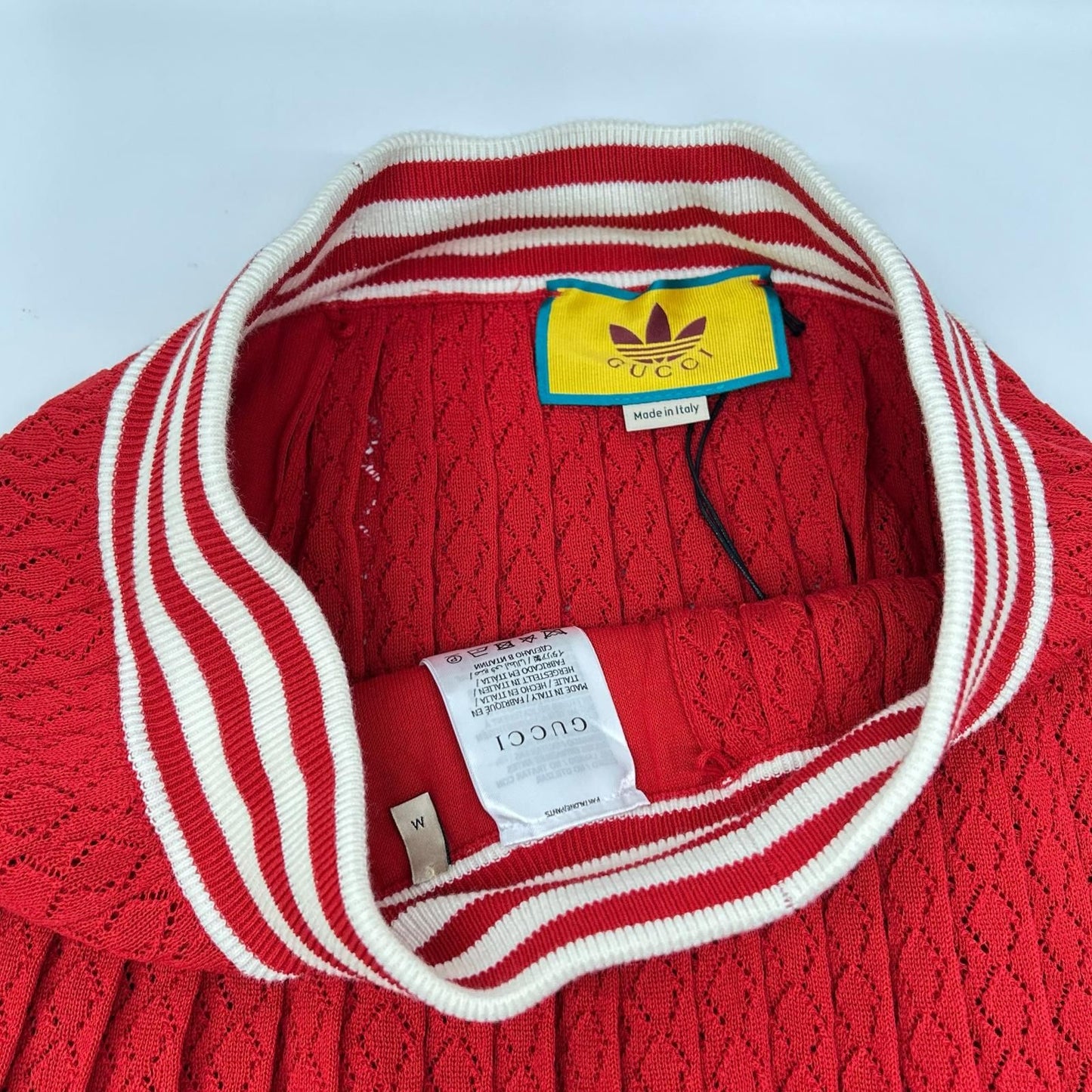 Gucci Adidas Red White Silk Blend 3 Stripes Lace Up Knit Wide Pants — view 8