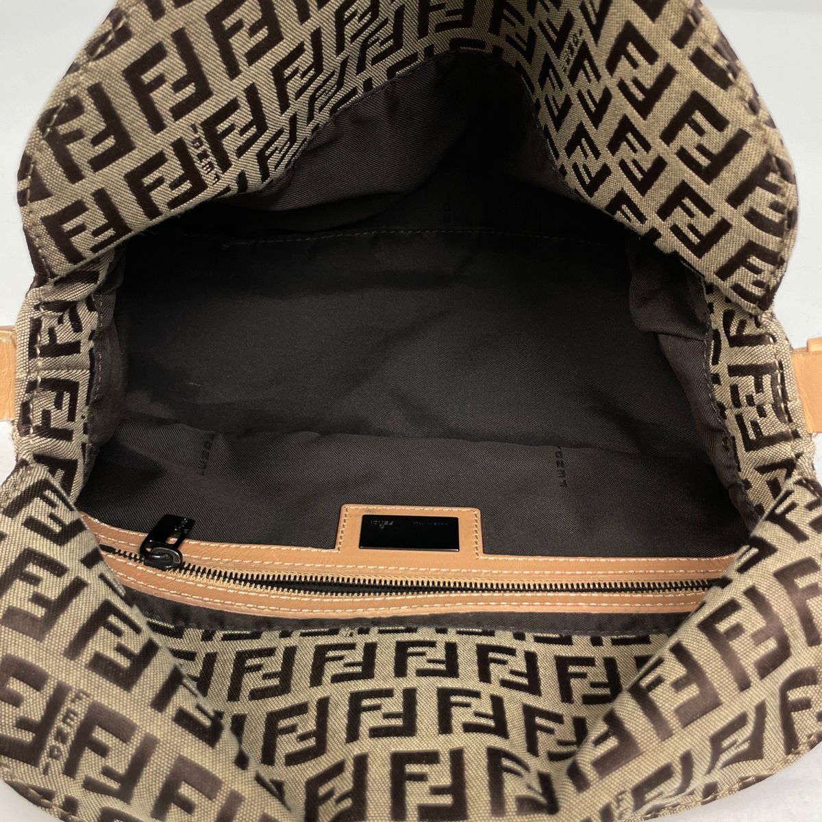 Fendi Zucchino Pattern Shoulder Bag Mamma Baguette Canvas Beige — view 7