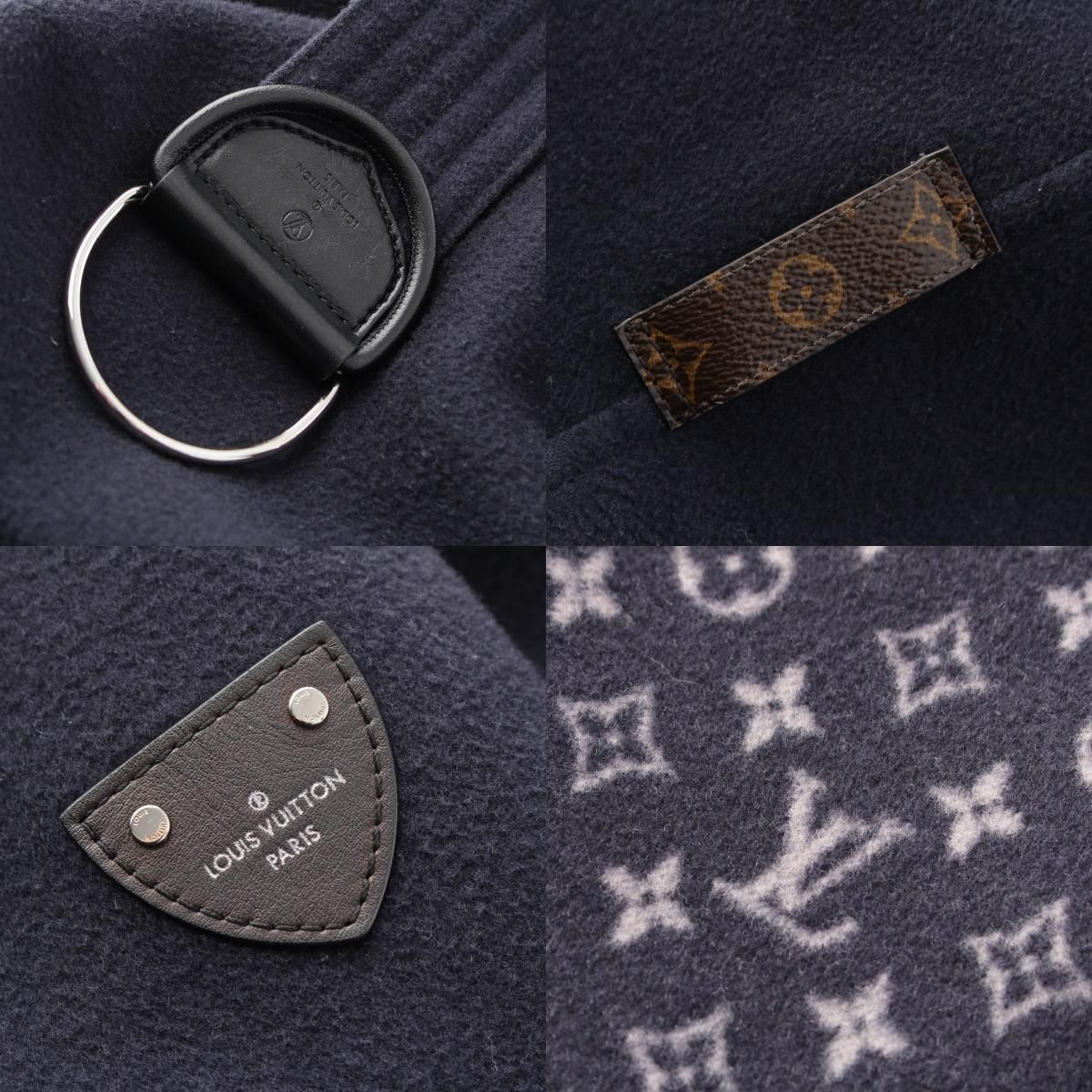 Louis Vuitton Wool Silk Monogram Wrap Footed Coat FF Navy 38 — view 8