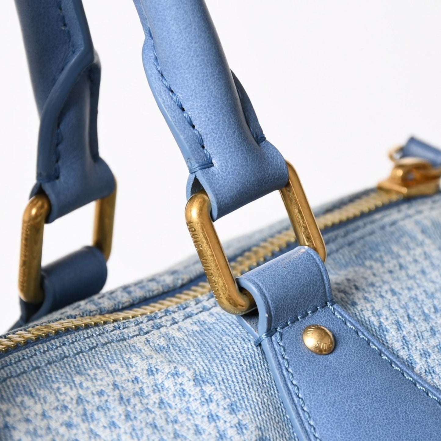 Louis Vuitton Speedy Bandouliere 30 Handbag Damier Denim 3D Cotton Blue Gold — view 8