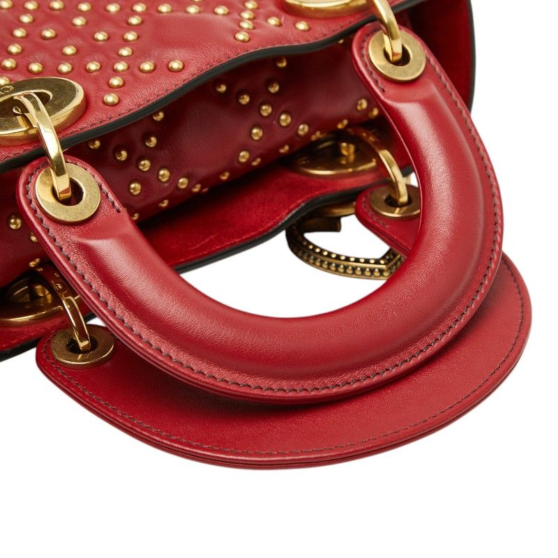 Dior Mini Lady Dior Studs Chain Shoulder Bag 2-Way Red Lambskin — view 8