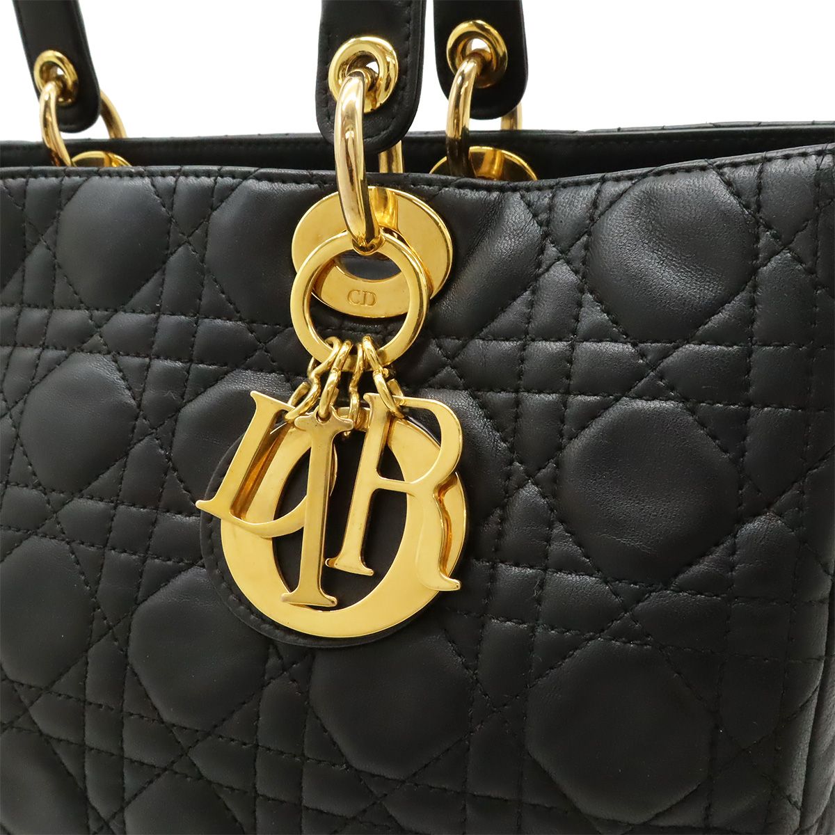 Dior Lady Dior Large Cannage 2-Way Shoulder Bag Leather Black Gold — view 8