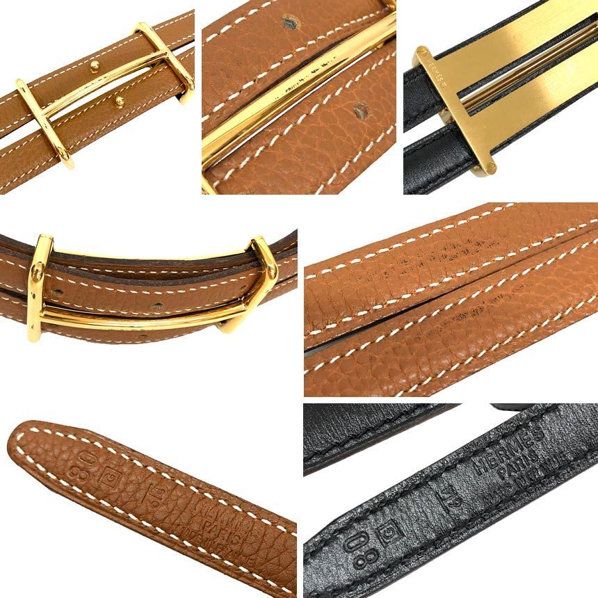 Hermes Belt Double Strand Thin Reversible 80 Camel Black Gold — view 3