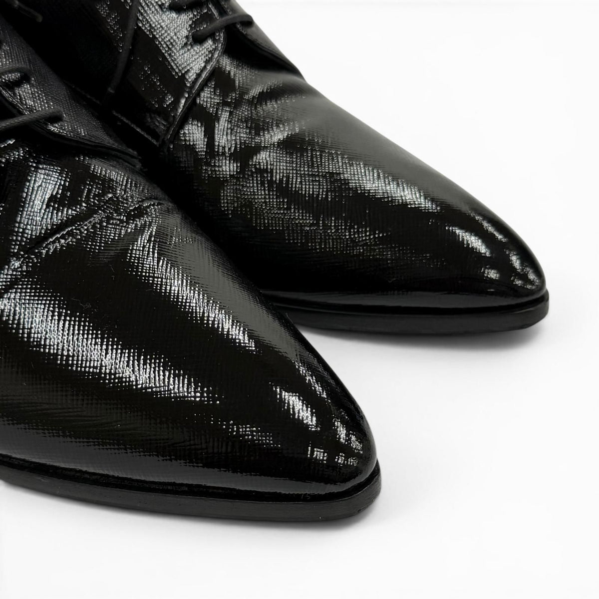 Prada Leather Pointed Toe Lace Up Shoes Dress Black — view 8