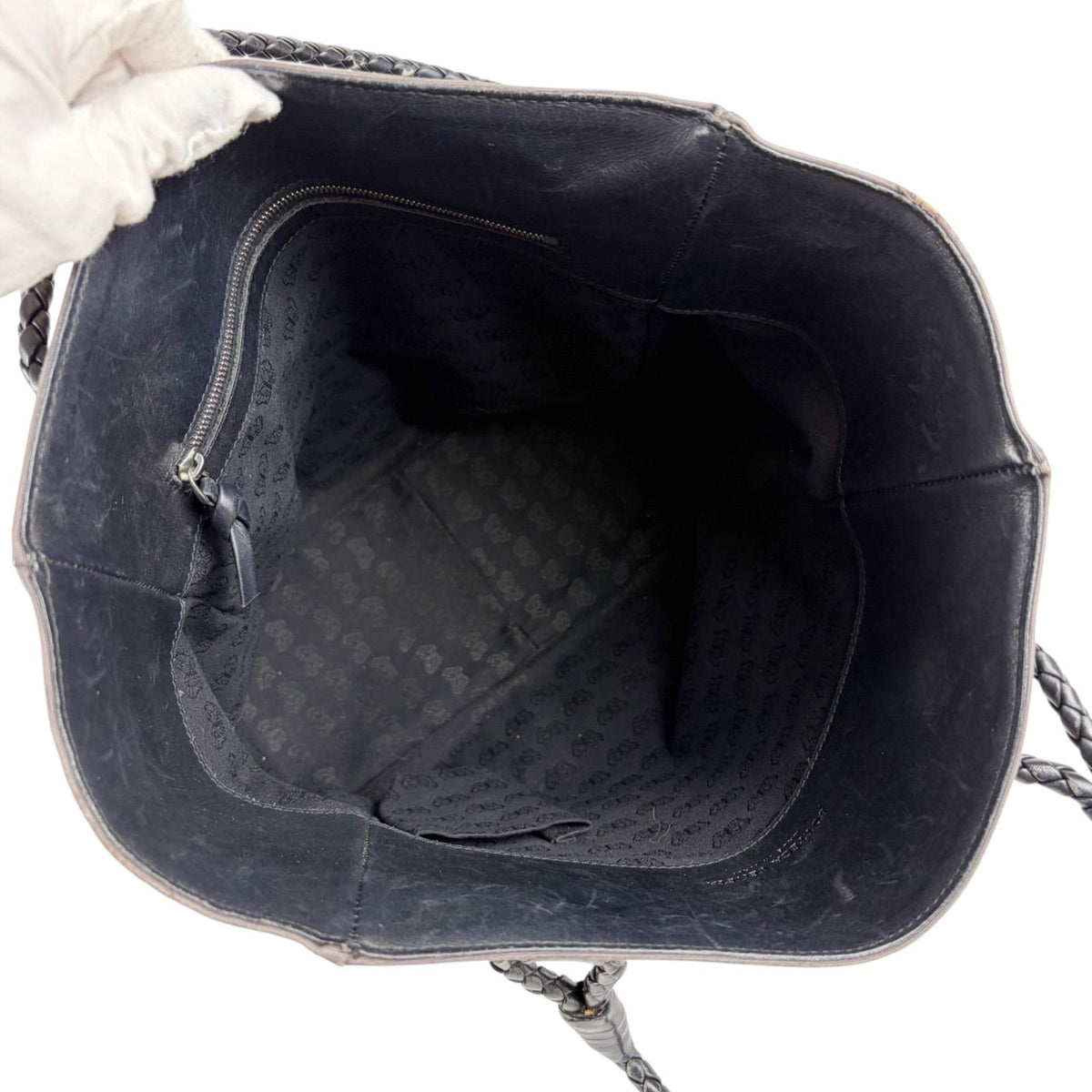 Bottega Veneta Canvas Intrecciato Leather Mini Tote Shoulder Bag Black Gray — view 8