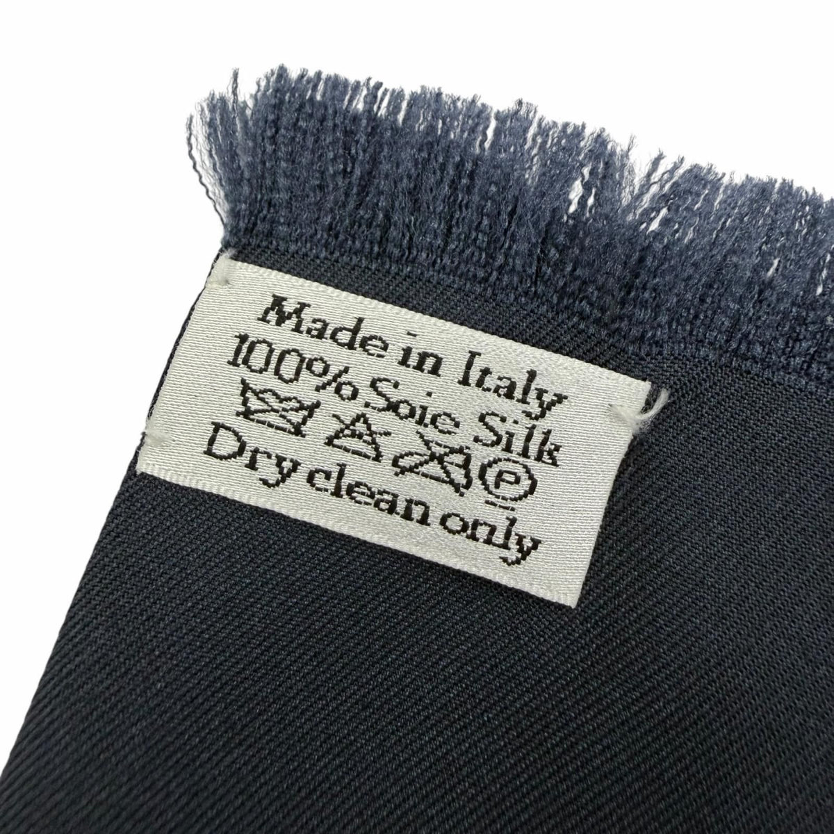 Dior 100% Silk Oblique Trotter Pattern Fringe Shawl Navy Beige Scarf — view 7