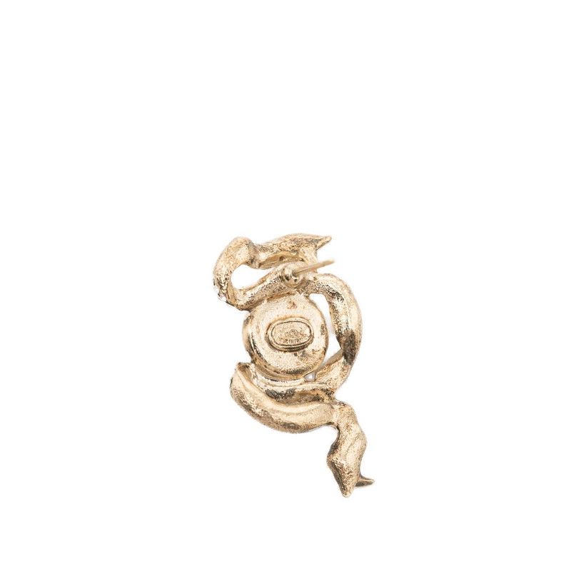 Chanel CC Logo Ribbon Motif Earrings Gold Plated Faux Pearl Rhinestone — view 3