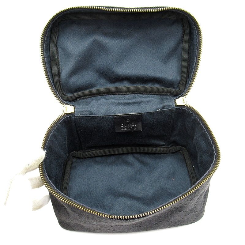 Gucci Cosmetic Vanity Bag GG Canvas Leather Bag Black — view 7