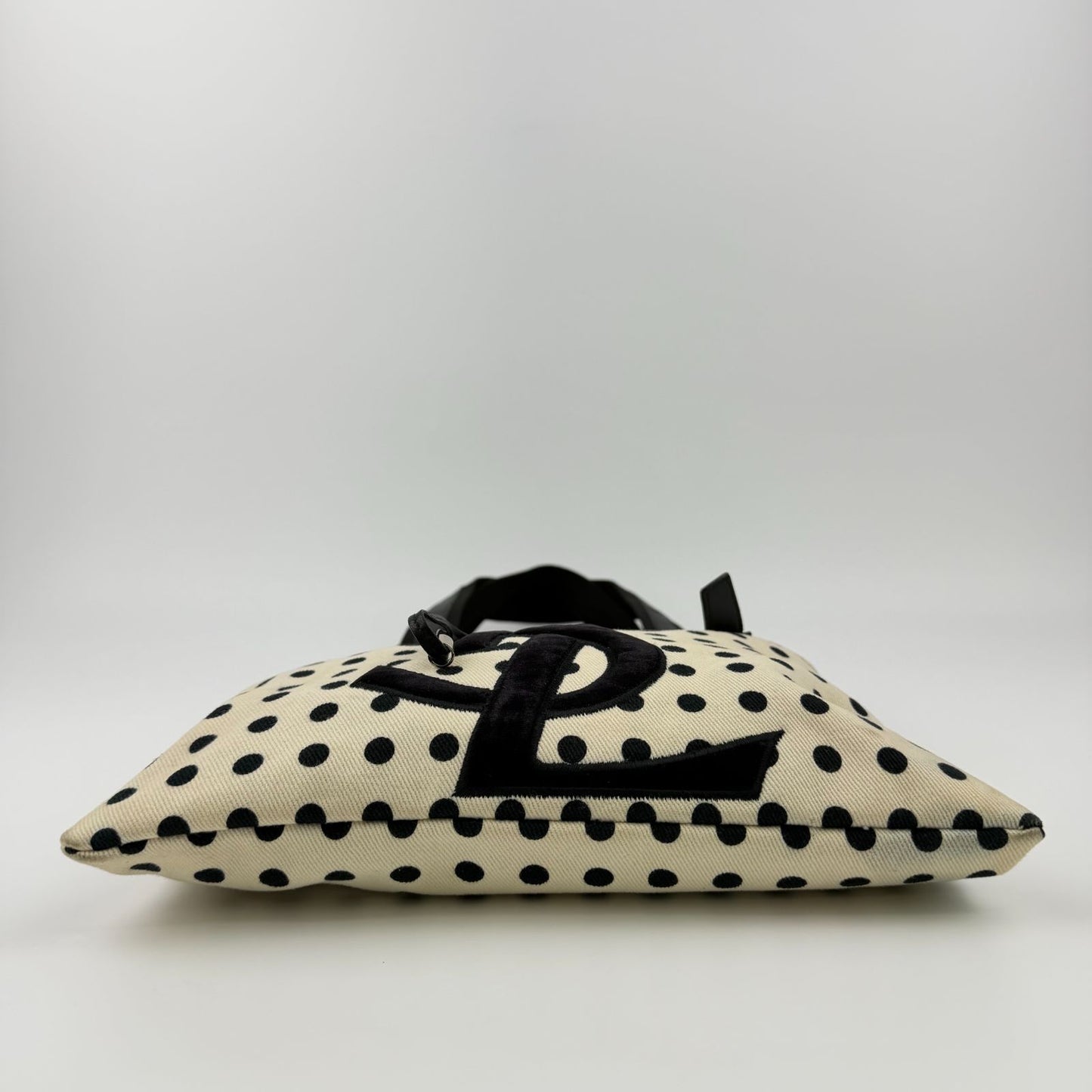Saint Laurent Cassandra Logo Dot Pattern Handbag Canvas Leather Ivory Black — view 8