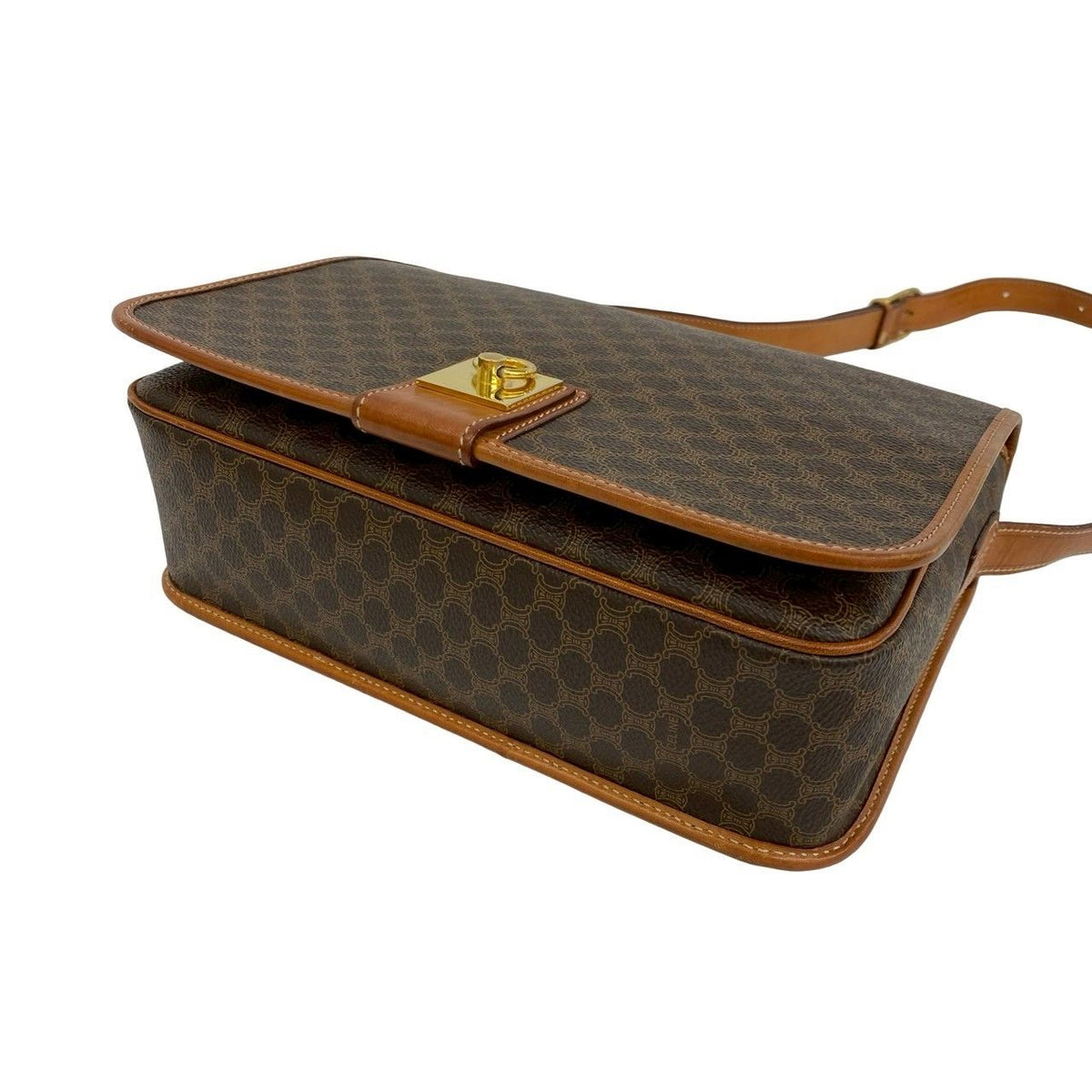 Celine Vintage Macadam Blason Triomphe Pattern Logo Ring Leather Shoulder Bag — view 8