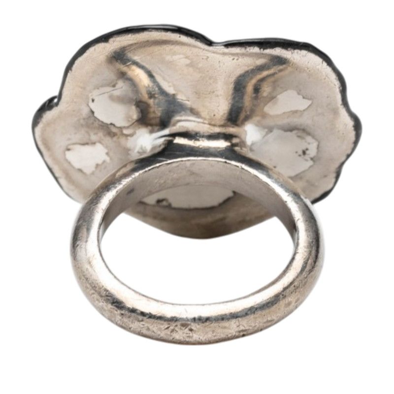 Chanel 01A Camellia Ring Silver Black Metal — view 4