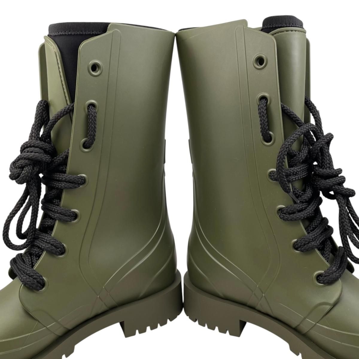Dior Rain Boots Lace Up Rubber Logo Green Black 35 — view 8