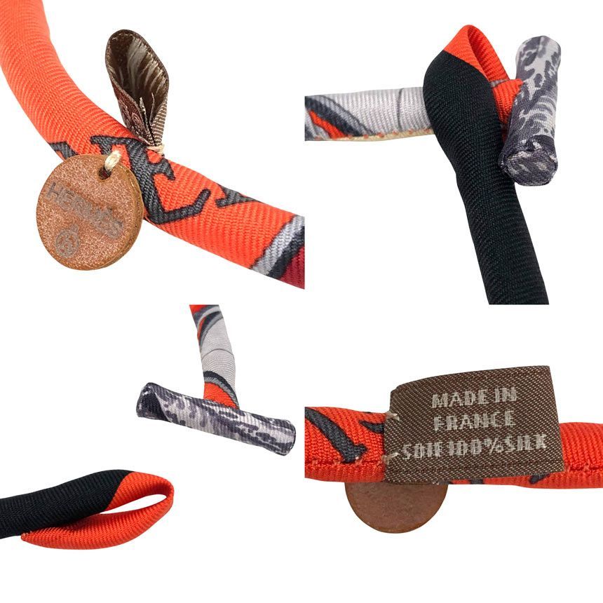 Hermes Petit h Bride de Soie Choker Necklace Bracelet Silk Orange — view 3
