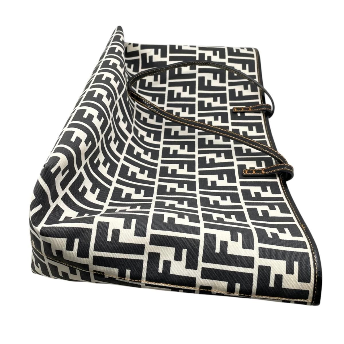 Fendi Tote Bag FF Jacquard Large Canvas Logo White Black Blue — view 8