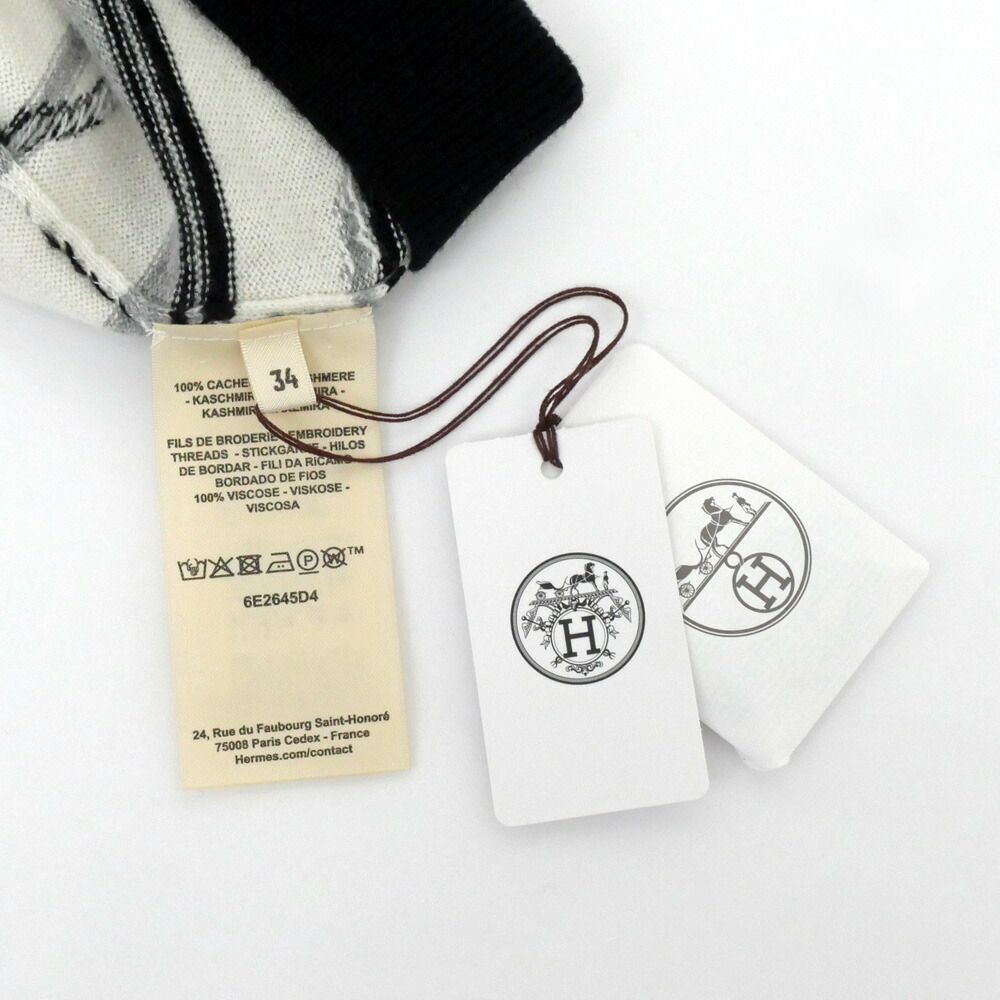Hermes Short Sleeve Knit Ex-Libris Motif 34 Blanc Nakle White Sweater — view 8