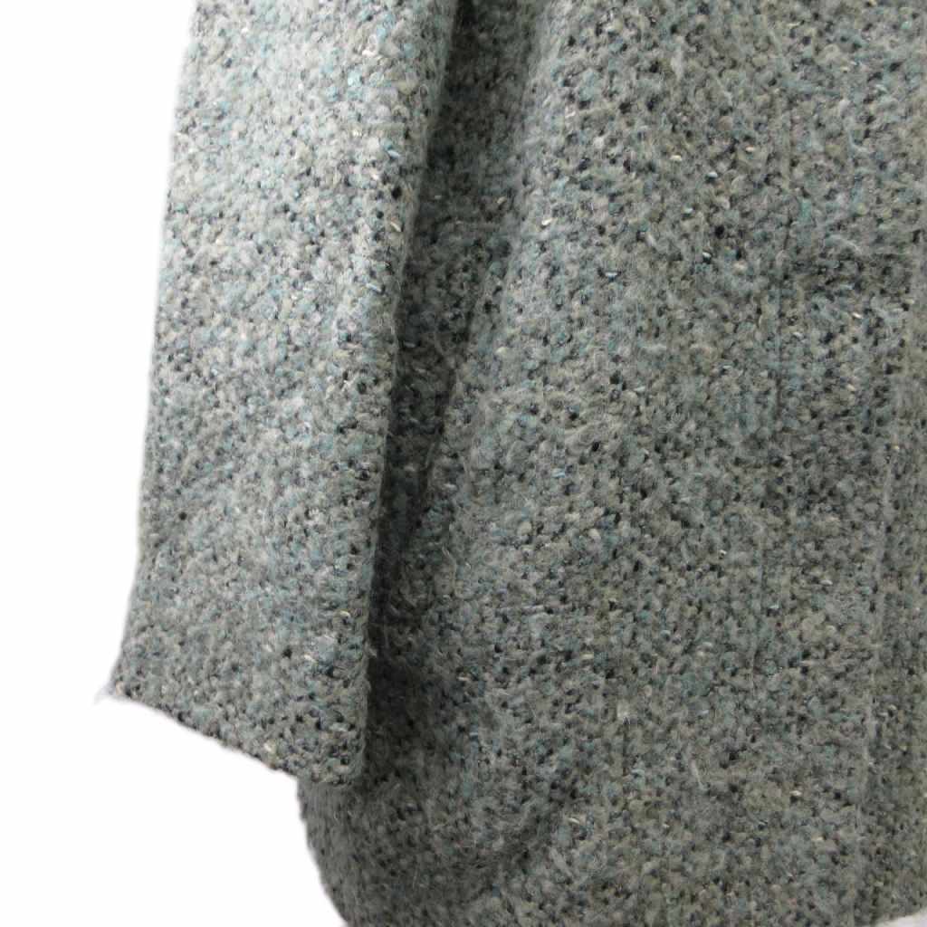 Max Mara Studio Stand Collar Coat Wool 36 Green Tweed Long Sleeve Mid Length PP — view 7