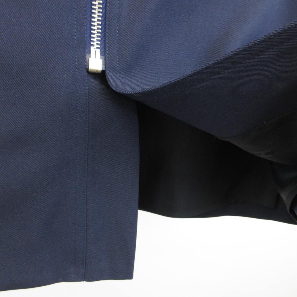 Hermes Trapezoid Skirt Wool Knee Length Front Zip 36 S Navy — view 4