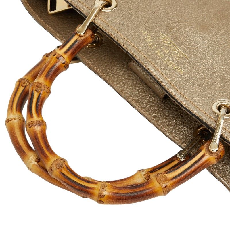 Gucci Bamboo 2-Way Shoulder Bag Gold Brown Leather — view 8