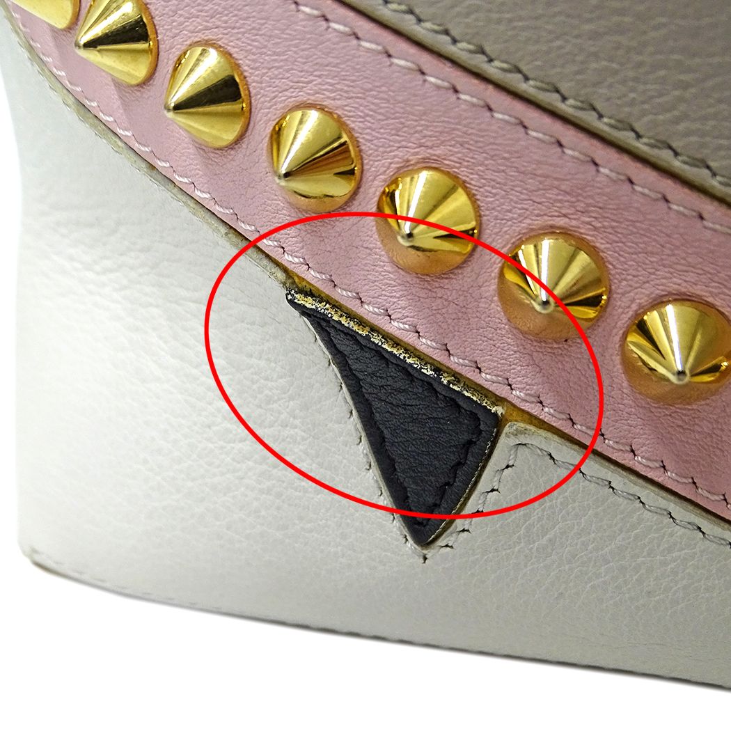 Fendi 2-Way Shoulder Bag Leather Visible Bugs Eye Gray Beige Studs — view 8