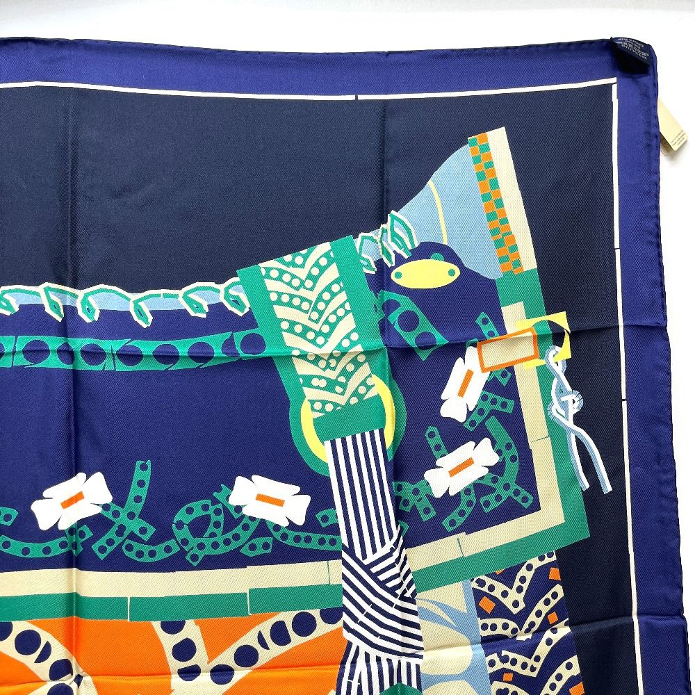 Hermes Scarf Carre 90 Silla de Gaucho Saddle Silk Blue — view 8