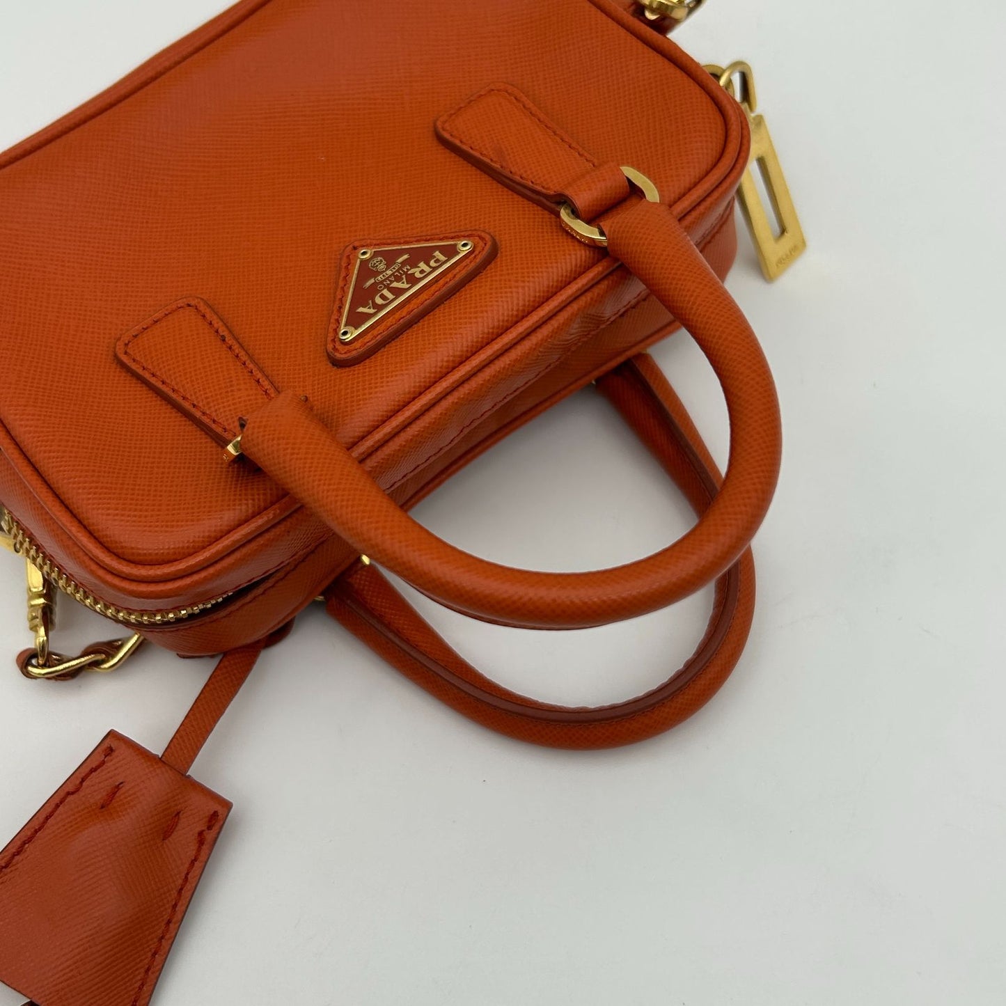 Prada Orange Saffiano Leather Shoulder Bag — view 8