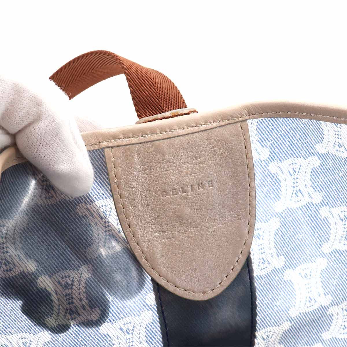 Celine Macadam Tote Bag Vinyl Canvas Leather Blue Brown Vintage — view 8