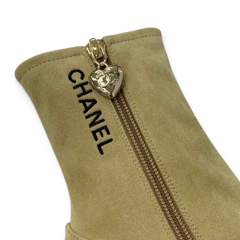 Chanel Boots Short Shoes Suede Patent Beige Black Gold Logo CC Charm Bicolor — view 8