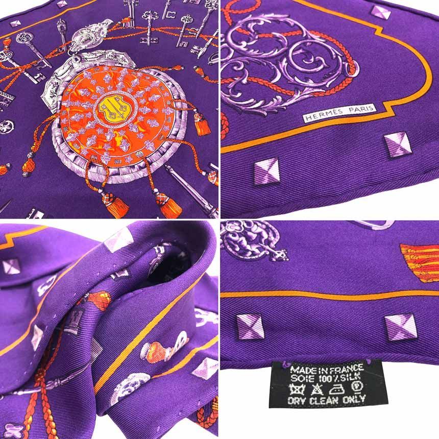 Hermes Pointe Les Cles Key Pattern Triangle Scarf Pointu Carre Bandana Silk — view 3