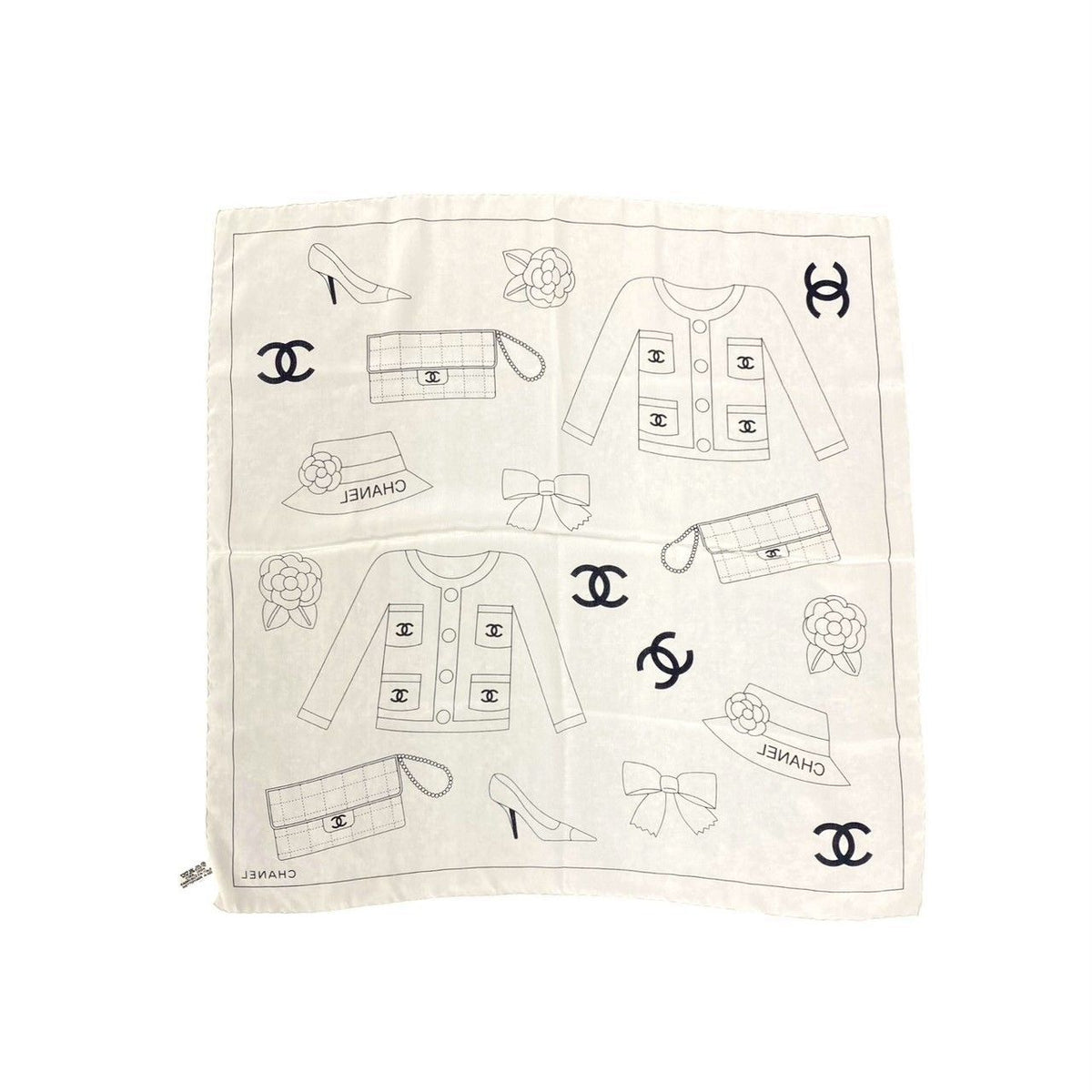 Chanel Logo Silk Scarf Icon Motif Pattern Bandana White — view 3