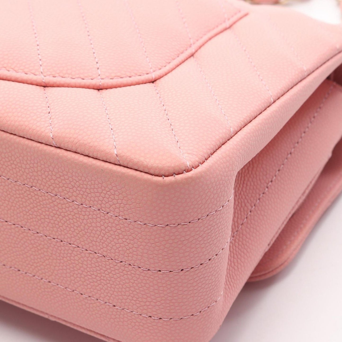Chanel Shoulder Bag Quilted Double Flap Pink Caviar Leather Chevron V-Stitch — view 7